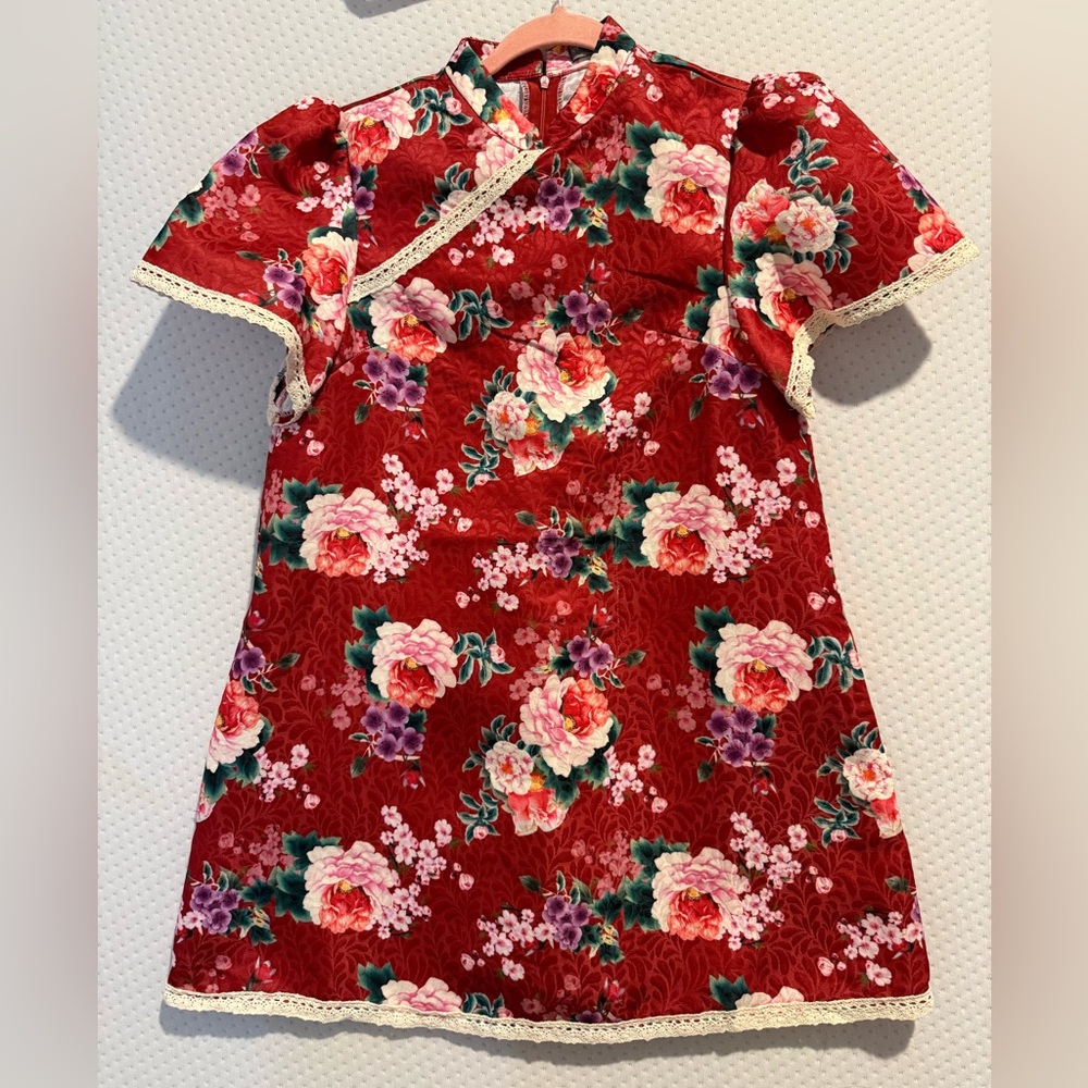 Floral Red Cheongsam Dress